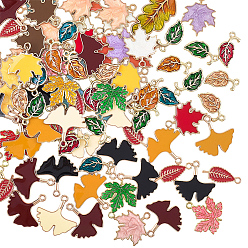 (52) Непрозрачная лаванда 21 подвески из сплава и эмали на тему Дня благодарения, без свинца и без кадмия, золотые, очарование листа, разноцветные, 19.5~35.5x9~23x1~2.5 мм, отверстие : 1.5~2 мм