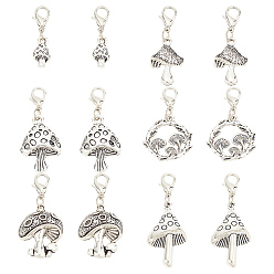 Античный Серебристый & Платиновый 30шт 6 стили тибетский стиль сплава гриб кулон украшения, с карабин-лобстерами , старинное серебро и платина, 26~42 мм, 5 шт / стиль