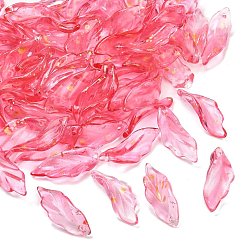 Малиновый Стеклянные подвески, лист, с золотой порошок, малиновый, 25x9.5x3 мм, отверстие : 1.4 мм, Около 952 шт / 1000 г