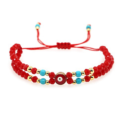 Glass Многослойные плетеные браслеты из бисера рондель ручной работы из стекла и синтетической бирюзы, эмалевые украшения от сглаза для мужчин и женщин, внутренний диаметр: 11 дюйм (28 см)
