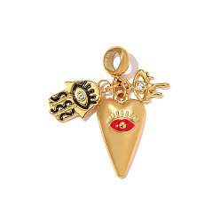 (52) Непрозрачная лаванда 304 нержавеющей стальной эмали подвески, Подвеска в виде руки и сердца Хамса, со стразами, долгоиграющий, ионное покрытие (ip), реальный 18 k позолоченный, разноцветные, 34x12 мм, отверстие : 5 мм