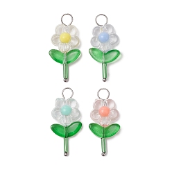 (52) Непрозрачная лаванда Прозрачные акриловые бусины с окрашенными распылением прозрачными стеклянными бусинами и стеклярусом, а также 304 подвески с шарообразными головками из нержавеющей стали, цветок, разноцветные, 30x14x6 мм, отверстие : 4.3 мм