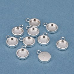 Серебро 201 Настройки кабошон из нержавеющей стали кулон, чашки безель с краями, плоско-круглые, серебряные, лоток : 6 мм, 11x8x2 мм, отверстие : 1.8 мм