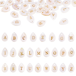 Letter A~Z 26 шт. 26 стили подвески-капли из натуральных ракушек с золотистыми металлическими буквами, цвет морской раковины, Письмо ~ Z, 13x9x2 мм, отверстие : 1.6 мм, 1 шт / стиль