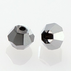Platinum Plated Grade AAA Electroplate Glass Beads Spacers, Faceted Bicone, Platinum Plated, 3x2mm, Hole: 0.5mm, about 600pcs/bag