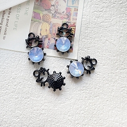 Light Blue Alloy Rhinestone Pendant, Cute Cat Shaped Charms, Silver, Light Blue, 10x8mm