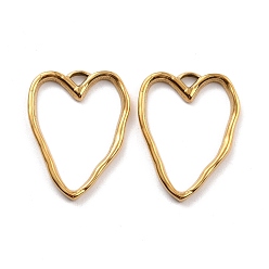 Real 24K Gold Plated Ion Plating(IP) 316 Surgical Stainless Steel Open Back Bezel Pendants, Heart, Real 24K Gold Plated, 26x20x2mm, Hole: 2.2x2.6mm
