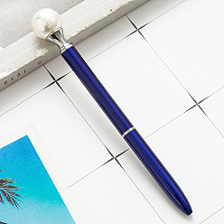 Темно-Синий Вращающаяся шариковая ручка из нержавеющей стали ярких цветов с жемчугом, школьные офисные принадлежности, темно-синий, 142x10 мм