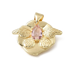 Pink Латунь стекло кулоны, очарование бабочки, без кадмия и без свинца, стойки покрытие, долговечный, реальный 18 k позолоченный, розовые, 16x23x4 мм, отверстие : 3.5x5.5 мм