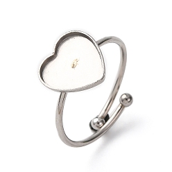 Нержавеющая Сталь Цвет Регулируемые 304 манжетные кольца из нержавеющей стали, сердце, цвет нержавеющей стали, лоток : 10x10 мм, 1 мм, внутренний диаметр: 18 мм