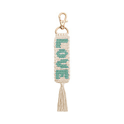 Cadet Blue Valentine's Day Word Love Hand-woven Cotton Pendant Decorations, Bohemian Style Letter Tassel Ornaments, with Alloy Lobster Clasp Charm, Cadet Blue, 180x28mm