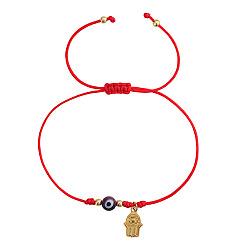 Коричневый Браслеты из плетеных бусин со стеклянным оберегом от сглаза, Браслеты с подвесками в виде руки хамса из нержавеющей стали, коричневые, внутренний диаметр: 11.02 дюйм (28 см)