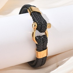 Negro Pulseras dobles de cordón de cuero de microfibra trenzada, 304 pulseras del acero inoxidable para los hombres, con cierres magnéticos, negro, 8.66 pulgada (22 cm), 14.5 mm de ancho