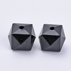 Black Transparent Acrylic Beads, Faceted, Cube, Black, 14x14x12mm, Hole: 2mm, about 330pcs/500g
