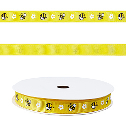Jaune Ruban polyester, abeilles, pour accessoires de vêtement, décoration cadeau, jaune, 3/8 pouces (9.5 mm), environ 9.84 yards (9m)/rouleau