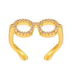 Золотой Браслет-манжета из латуни с кристаллами и стразами, открытые кольца, очки, золотые, 19 мм