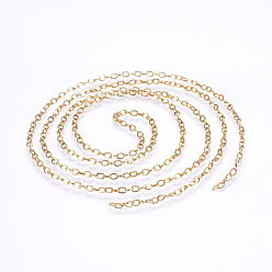 Золотой 304 кабельные цепи из нержавеющей стали, пайки, Плоско-овальные, золотые, 2.8x0.5 мм