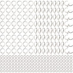 Нержавеющая Сталь Цвет 120 шт. 304 серьги с рычагом из нержавеющей стали, с горизонтальными петлями и 150шт открытыми соединительными кольцами, цвет нержавеющей стали, 14.5x12x2 мм, отверстие : 1.2 мм