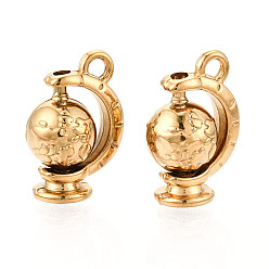 Real 18K Gold Plated 304 Stainless Steel Pendants, Tellurion, Ion Plating(IP) , Real 18K Gold Plated, 18x12x8.5mm, Hole: 1.8mm