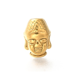 Настоящее золото 18K Ионное покрытие (ip) 304 шарики из нержавеющей стали, голова Будды, реальный 18 k позолоченный, 14x10x10 мм, отверстие : 2.2 мм