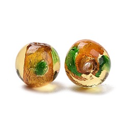 (932FM) Темно-синий аква-матовый с подкладкой Стеклянные бусины, с фольгой внутри, ручная работа, круглые, темно-золотистые, 12 мм, отверстие : 1.6 мм