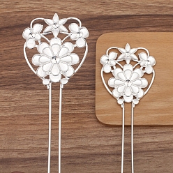 Серебро Сплав вилка волос выводы, кабошон настройки, цветок, серебряные, 70x58 мм