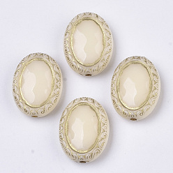 Bisque Plating Acrylic Beads, Metal Enlaced, Oval, Bisque, 17.5x13.5x6mm, Hole: 1.6mm, about 590pcs/500g