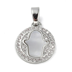 Платина Латунные микро проложить кубического циркония подвески, без кадмия, без никеля и без свинца, с оболочкой, плоские круглые прелести, платина, 14.5x12.5x2 мм, отверстие : 5x3 мм