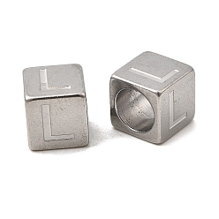 Letter L 304 из нержавеющей стали европейские шарики, бусины с большим отверстием, куб с письмом, Письмо L, 7x7x7 мм, отверстие : 5 мм
