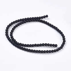 Black Stone Synthetic Black Stone Bead Strands, Frosted, Round, 4~5mm, Hole: 1mm, about 95pcs/strand, 15.7 inch