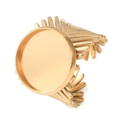 Golden V-Shaped 304 Stainless Steel Cuff Ring Components, Round Pad Ring Setting, Ion Plating(IP), Long-Lasting Plated, Golden, 18mm,18mm, Tray Size: 16mm