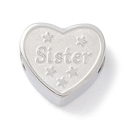 Нержавеющая Сталь Цвет Устойчивые к потускнению 304 европейские бусины из нержавеющей стали, бусины с большим отверстием, сердце со словом сестры, цвет нержавеющей стали, 10.5x12x6 мм, отверстие : 4.5 мм