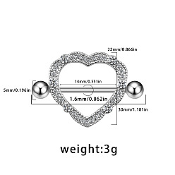 Сердце 316l защитная накладка на сосок из хирургической нержавеющей стали, цвет нержавеющей стали, сердце, 22x30 мм, штифты : 1.6 мм