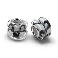 Белый Rondelle Lampwork большого отверстия европейские шарики, с латунными сердечниками с серебряным покрытием, белые, 14~15x11~12 мм, отверстие : 5 мм