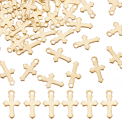 Настоящее золото 18K 100 шт. 304 подвески-крестики из нержавеющей стали, реальный 18 k позолоченный, 12x7x0.8 мм, отверстие : 1.2 мм