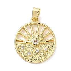 Настоящее золото 18K Латунные микро проложить кубического циркония подвески, плоские круглые и восход солнца подвески, долговечный, без кадмия и без свинца, реальный 18 k позолоченный, 23x20x3 мм, отверстие : 5x3 мм