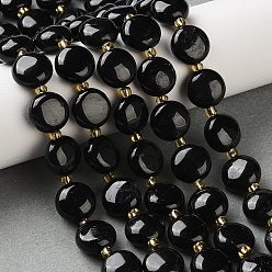 Турмалин Натуральный черный турмалин бисер нитей, плоско-круглые, с бисером, 10.5x5.5~7 мм, отверстие : 0.8 мм, около 32 шт / нитка, 15.20'' (38.6 см)