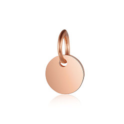 Розовое Золото Ионное покрытие (ip) 304 подвески из нержавеющей стали, с целью перехода в кольце, зеркальная полировка, плоский круглый шарм, штамповка пустой метки, розовое золото , 6x1 мм, отверстие : 3.5 мм