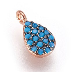 Ганметалл & Розовое Золото Латунные микро проложить кубического циркония прелести, слеза, глубокое синее небо, металлический черный & розовый золотой, 10x5x2 мм, отверстие : 1.2 мм