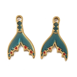 Другие 304 нержавеющей стальной эмали подвески, ионное покрытие (ip), Тема океана, золотые, рыбий хвост, 17.5x11x2 мм, отверстие : 1.6 мм