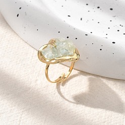 Зеленый Авантюрин Перстни из натурального зеленого авантюрина в форме сердца, 304 открытые манжеты из нержавеющей стали для женщин, реальный 18 k позолоченный, Сердце: 18.5x16.5 mm, регулируемый