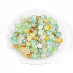 Зелено-Желтый Распыление краски имитация нефрита стеклянные бусины, круглые, два тона, зеленый желтый, 8~8.5 мм, отверстие : 1.6 мм