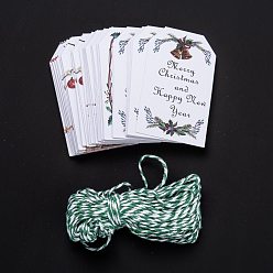 Word Paper Gift Tags, Hang Tags, with Jute Twine, for Christmas Decoration, Christmas Themed Pattern, 7.6x4.5x0.02cm, Hole: 5mm, 50pcs/bag