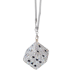 Crystal 1Pc Dice Metal Rhinestone Car Pendant Decorations, Crystal, Chain: 200mm, Dice: 30x30x30mm