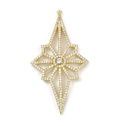 Настоящее золото 18K Латунные микро проложить кубического циркония подвески, Полярная звезда, долговечный, без кадмия и без свинца, стойки покрытие, реальный 18 k позолоченный, 51.5x27.5x5 мм, отверстие : 0.9 мм