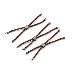 Седло Коричневый Наполовину готовые браслеты-слайдеры из скрученной миланской веревки, с реечным покрытием на концах шнура из латуни и открытой петлей, без кадмия и без свинца, для изготовления браслета с соединителем, металлический черный , седло коричневый, 222~230x3 мм