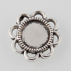 Antique Silver Tibetan Style Antique Silver Alloy Flower Tray Cabochon Settings, Cadmium Free & Lead Free, Tray: 8mm, 15x2mm, about 1250pcs/1000g