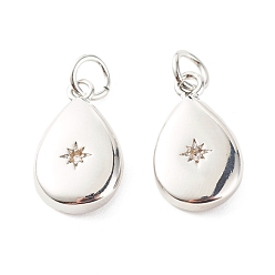 Платина Латунные микропаве прозрачные подвески с фианитом, без кадмия и без свинца, слеза, платина, 16.5x9.5x3.5 мм, отверстие : 3.5 мм