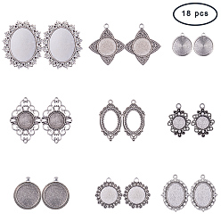 Antique Silver Tibetan Style Alloy Pendant Cabochon Settings, Mixed Shapes, Antique Silver, Square Plastic Bead Storage Container: 7.4x7.3x2.5cm