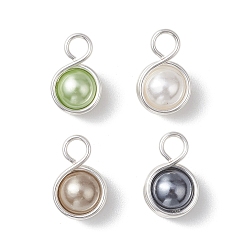(52) Непрозрачная лаванда Подвески из круглой медной проволоки с ракушками и жемчугом, серебряный цвет гальваническим, разноцветные, 17x10.5x8.5 мм, отверстие : 4 мм